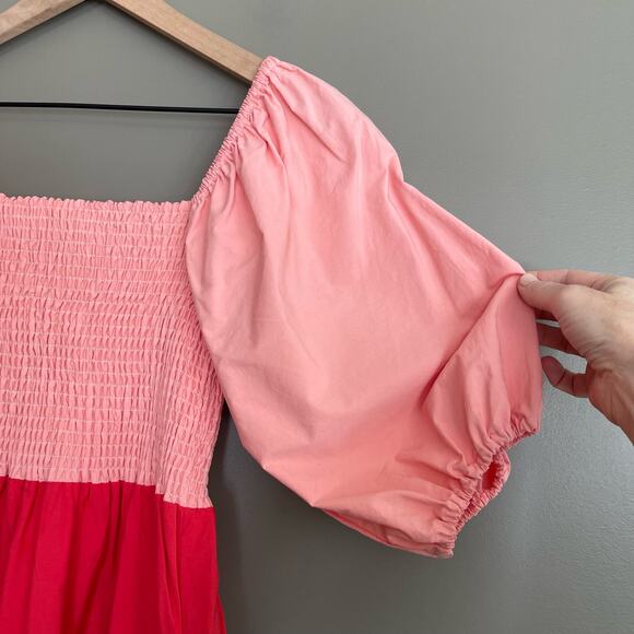 RHODE Eloise Smock Bodice Cotton Maxi Dress Size XS Pink Red Orange Tiered Chic - Picture 8 of 16
